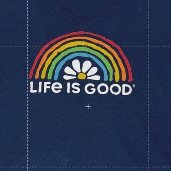 Life is Good Blue Rainbow Daisy Sz Sm V-Neck Textured T-Shirt Tee Top - Picture 3 of 5